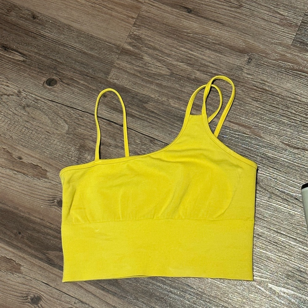One shoulder yellow alo yoga bra size small